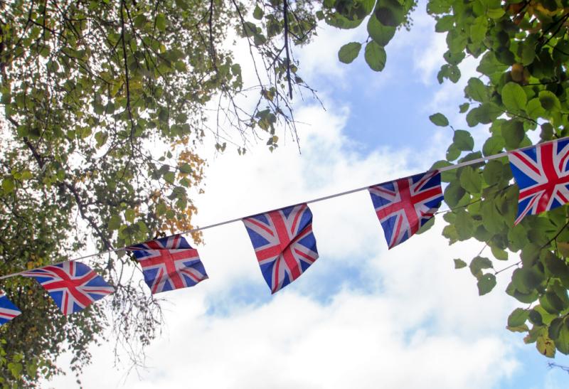 Union Jack bunting against sky