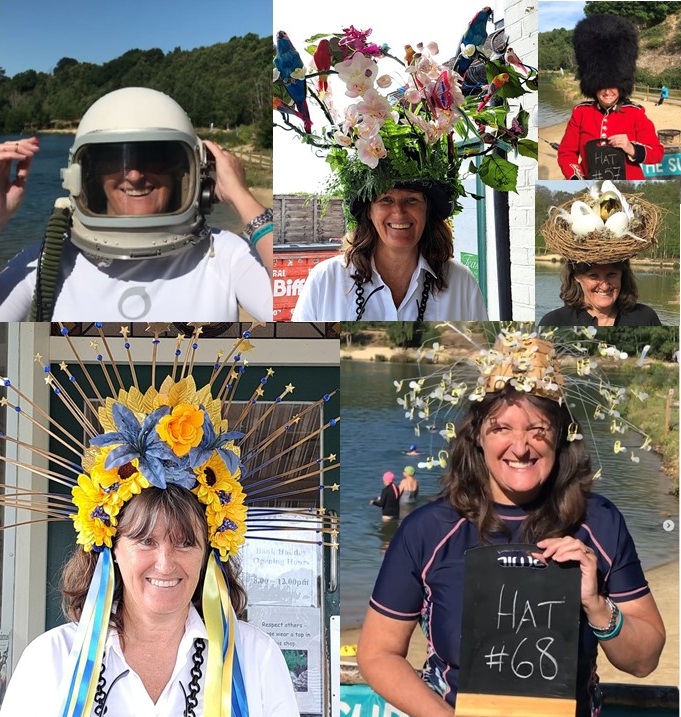 Montage of Jule in various hats for challenge