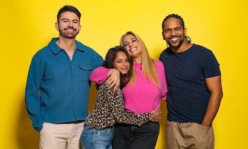 the four presenters from TV programme Sort Your Life Out stand against yellow background