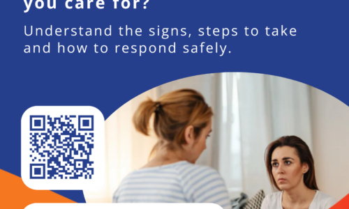 Suicide Awareness Poster showing two women talking for free event for carers on suicide awareness and prevention