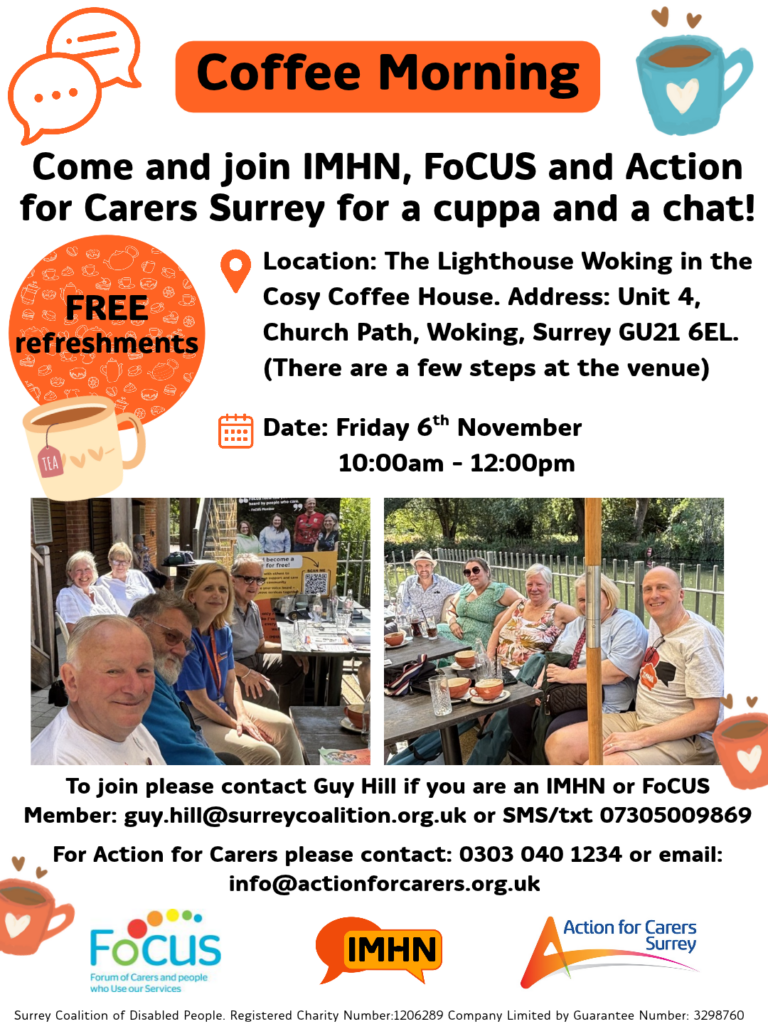 Poster with information about coffee morning for carers looking after someone with poor mental health